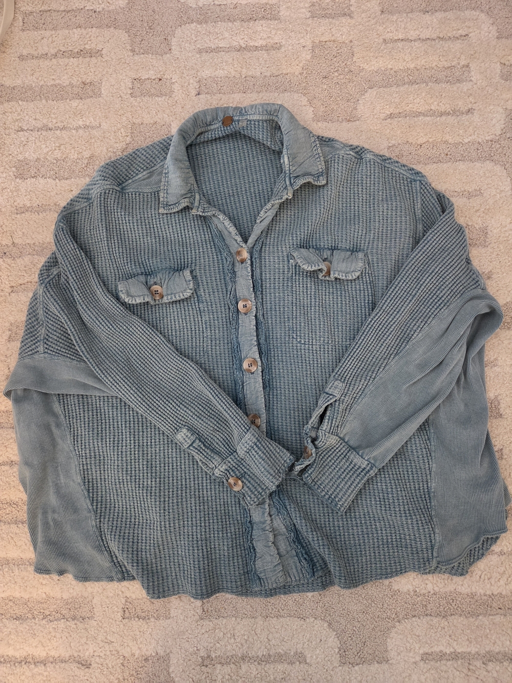Free People Oversized Womens Waffle Knit Button-Up Shirt. Size XS